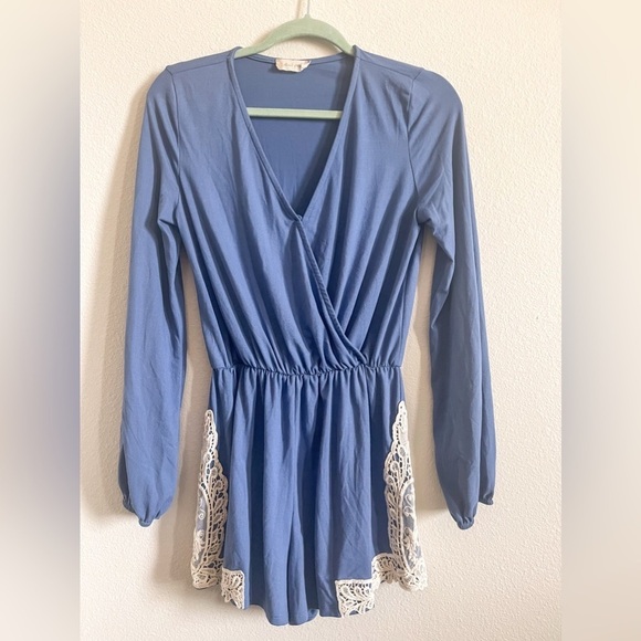 Altar'd State Long Sleeve Crochet Romper, Size Small - Picture 2 of 12